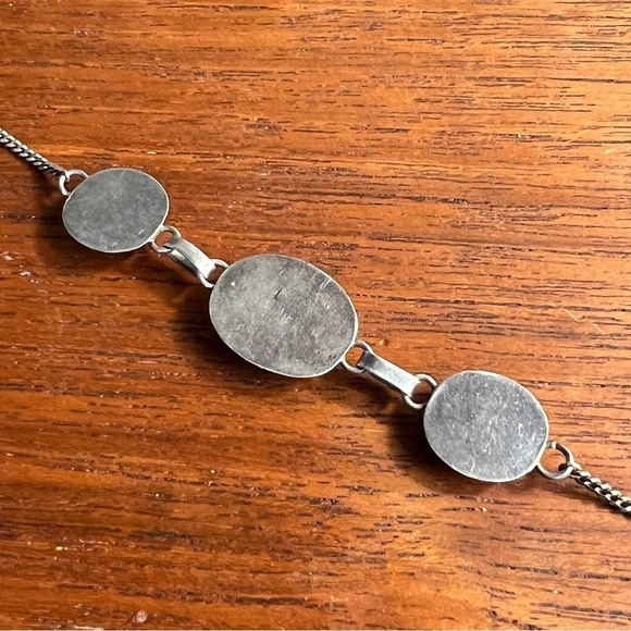 Sterling and Hematite Bracelet Vintage Chain and Stone Antique Unmarked Oval Set - Picture 4 of 6